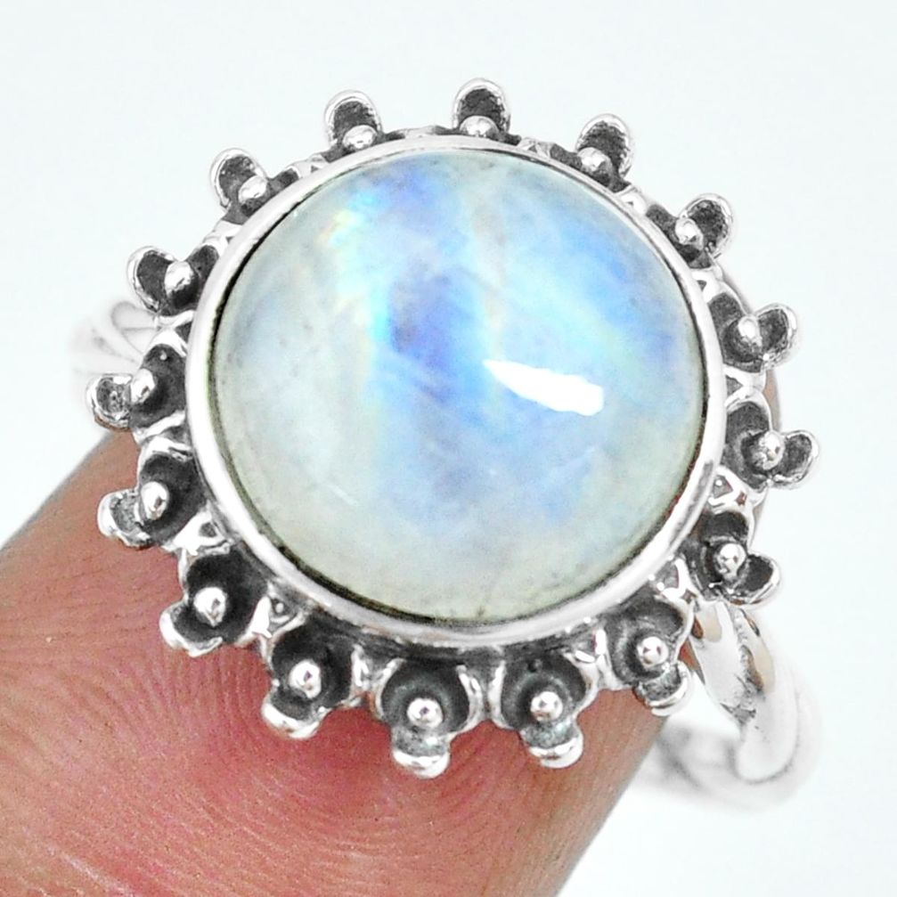 6.62cts natural rainbow moonstone 925 silver solitaire ring size 8 p69859
