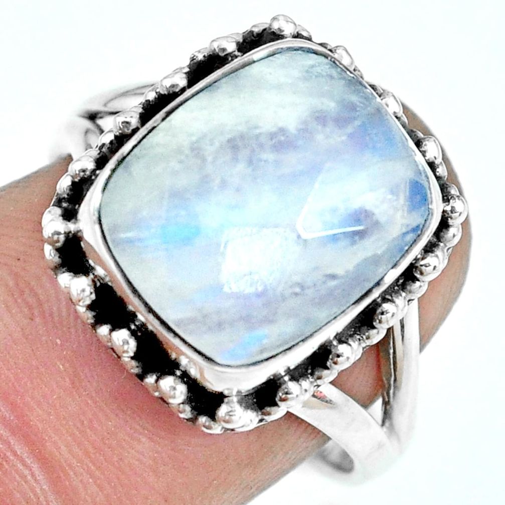 5.95cts natural rainbow moonstone 925 silver solitaire ring size 8 p69996