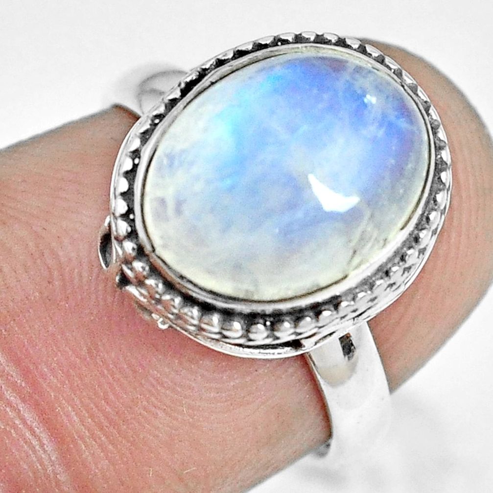 5.38cts natural rainbow moonstone 925 silver solitaire ring size 6 p70038