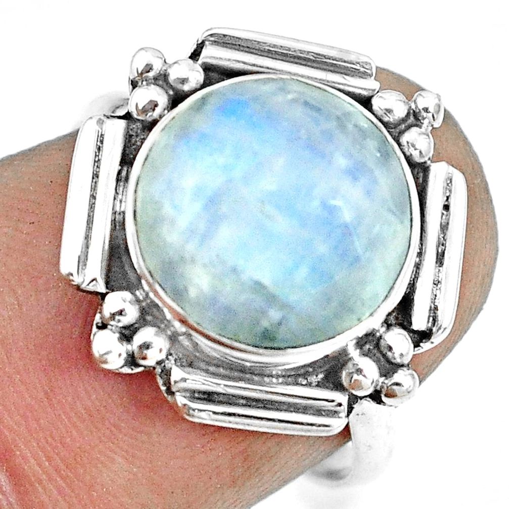 5.45cts natural rainbow moonstone 925 silver solitaire ring size 7 p70071