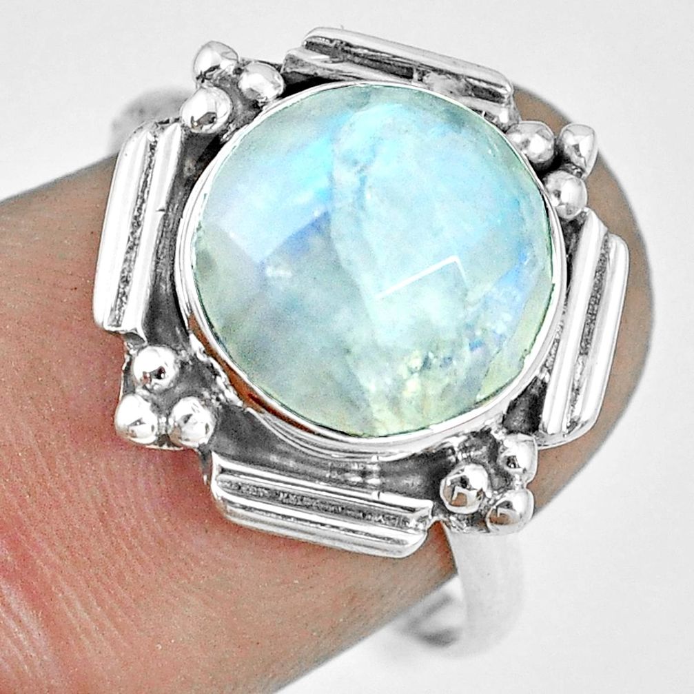 5.45cts natural rainbow moonstone 925 silver solitaire ring size 8 p70072