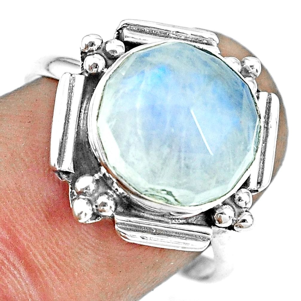 5.63cts natural rainbow moonstone 925 silver solitaire ring size 8 p70077