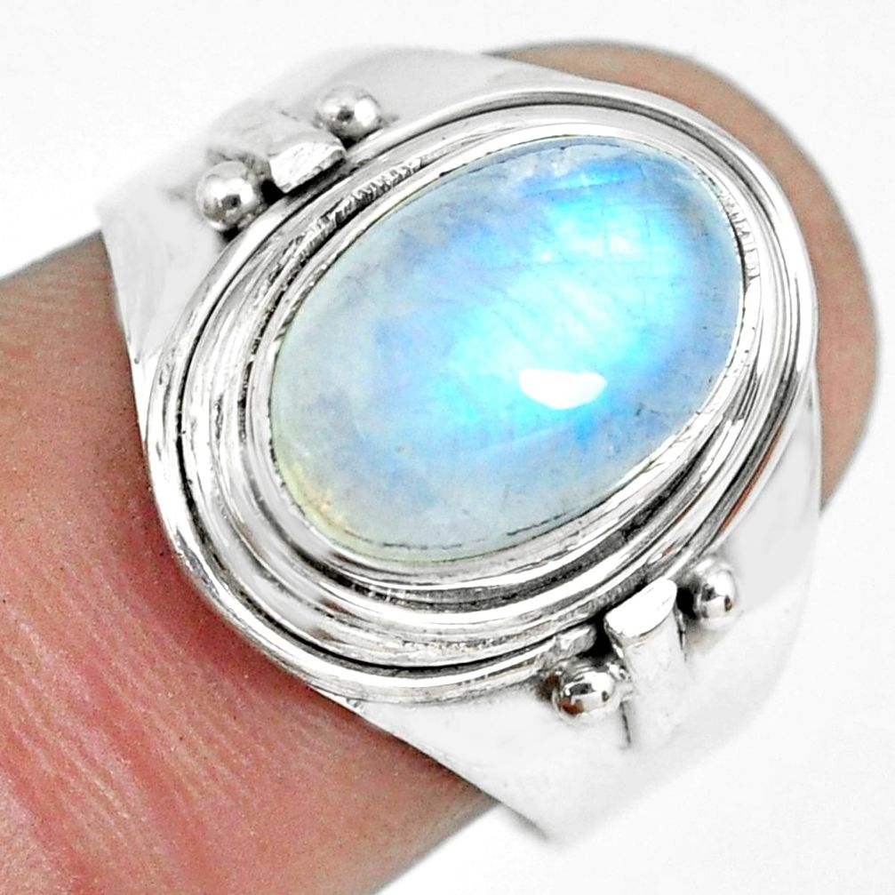 4.55cts natural rainbow moonstone 925 silver solitaire ring size 7.5 p70121