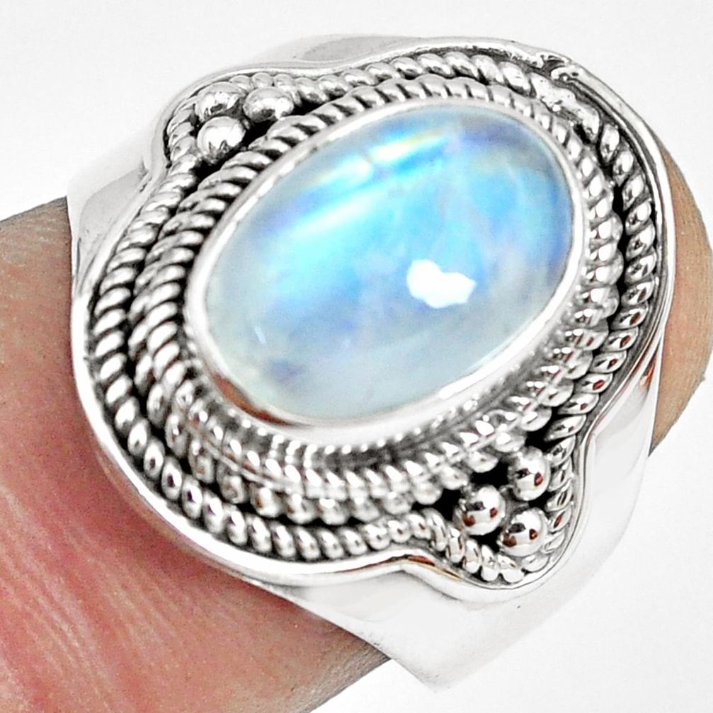 3.91cts natural rainbow moonstone 925 silver solitaire ring size 7 p70123