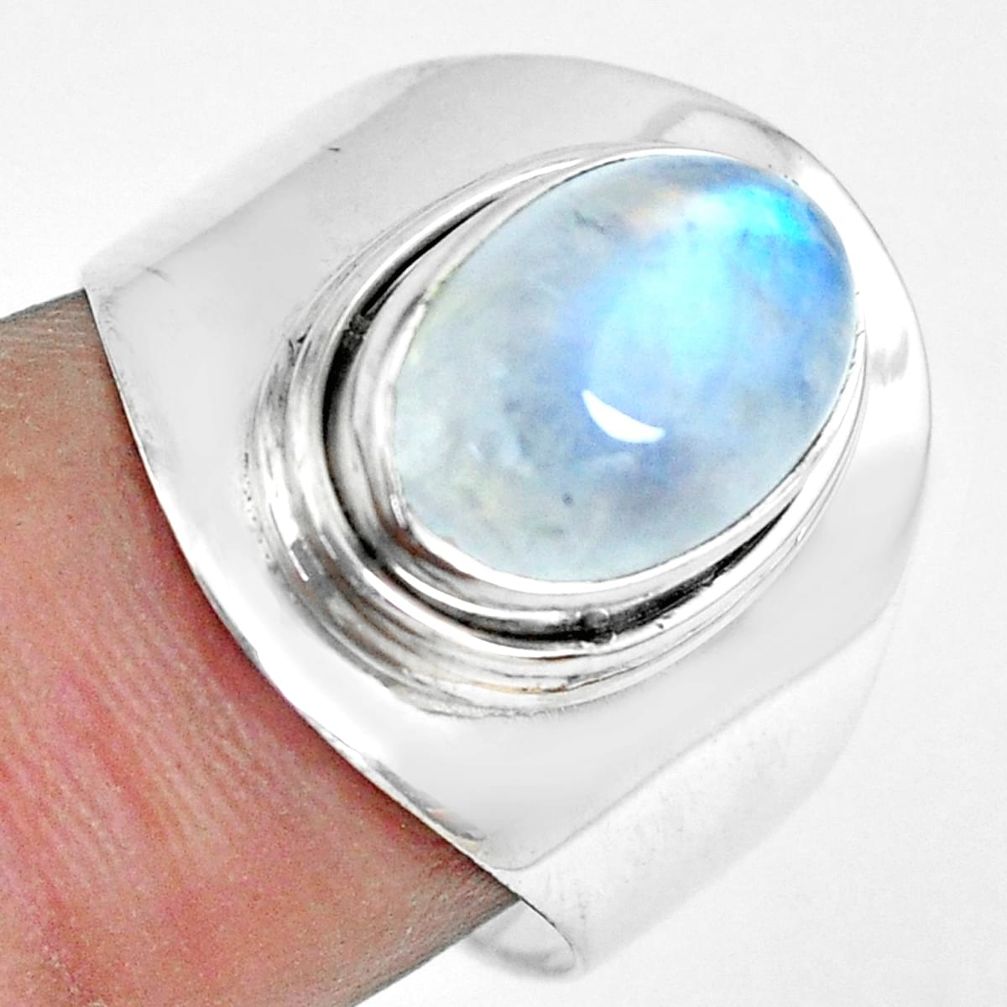 4.38cts natural rainbow moonstone 925 silver solitaire ring size 8 p70125