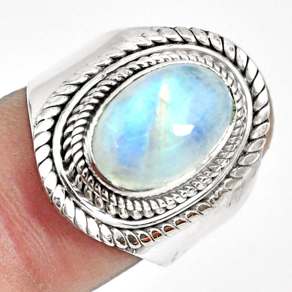 4.71cts natural rainbow moonstone 925 silver solitaire ring size 7 p70126