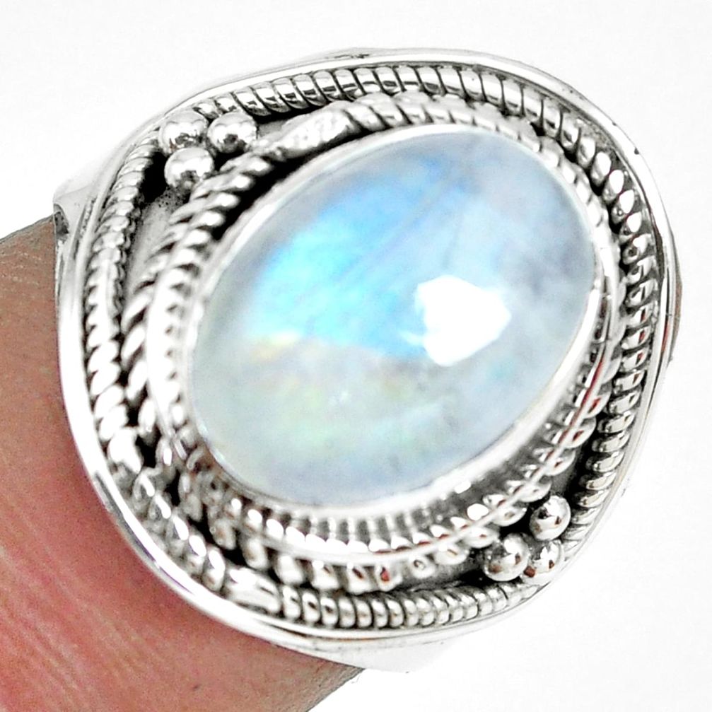 4.71cts natural rainbow moonstone 925 silver solitaire ring size 6.5 p70131