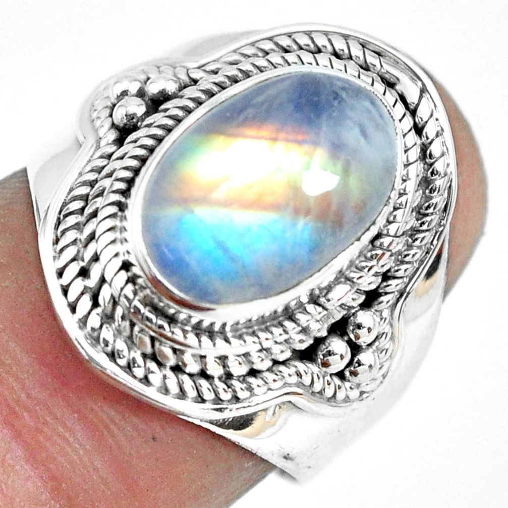 3.92cts natural rainbow moonstone 925 silver solitaire ring size 7 p70138