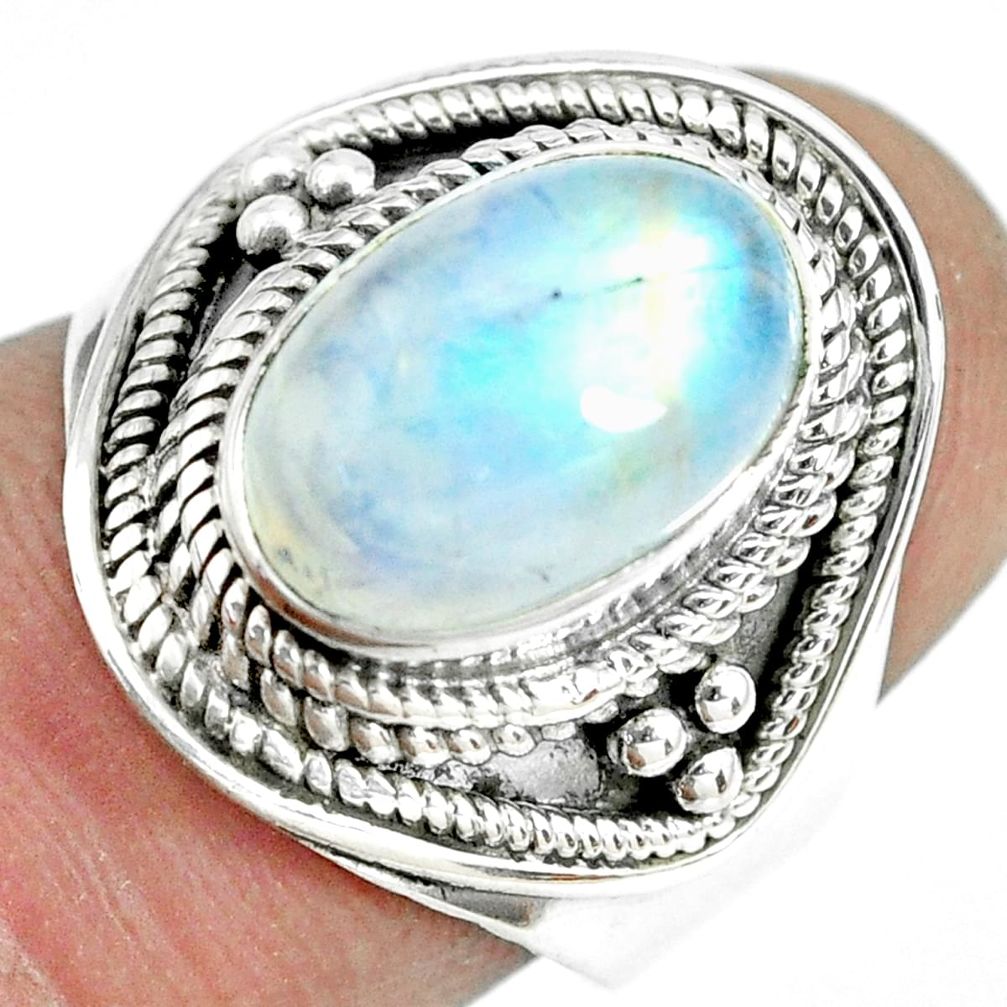 4.70cts natural rainbow moonstone 925 silver solitaire ring size 6.5 p70145