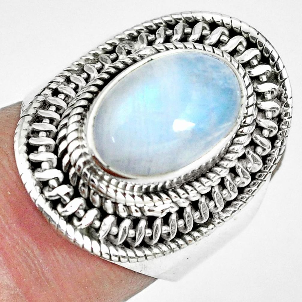 4.22cts natural rainbow moonstone 925 silver solitaire ring size 6.5 p70152