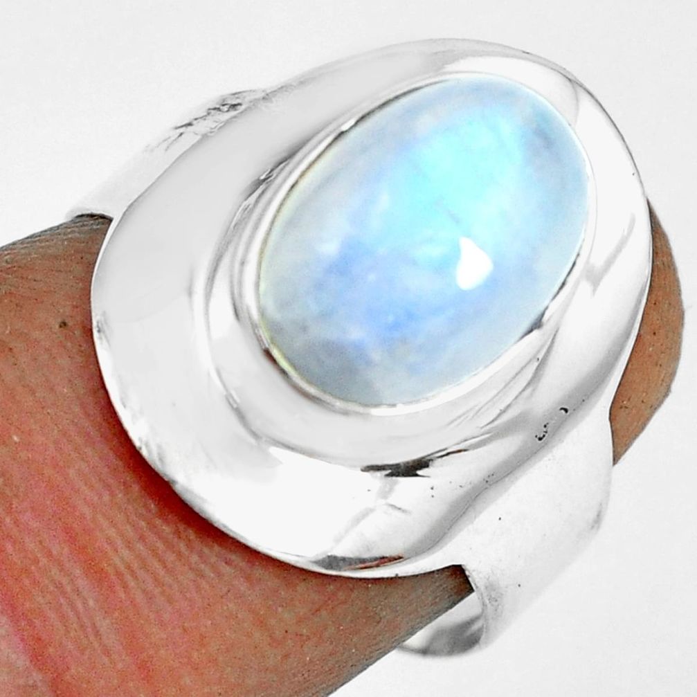 4.47cts natural rainbow moonstone 925 silver solitaire ring size 7.5 p70155