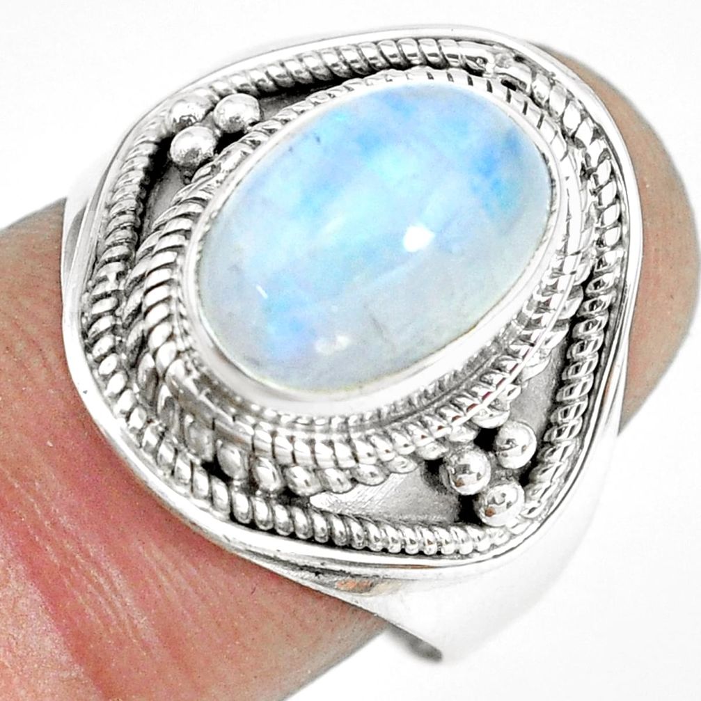 4.21cts natural rainbow moonstone 925 silver solitaire ring size 8.5 p70158