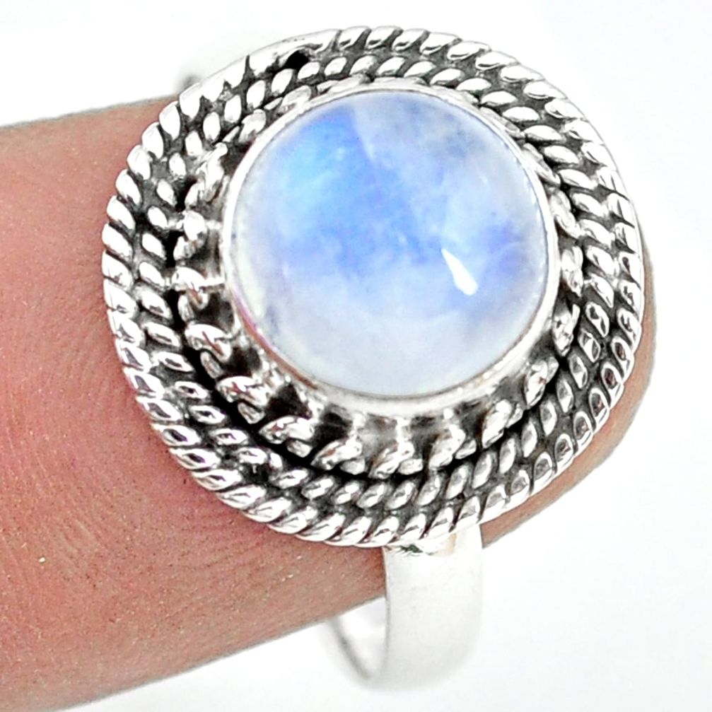 4.69cts natural rainbow moonstone 925 silver solitaire ring size 8.5 p72241