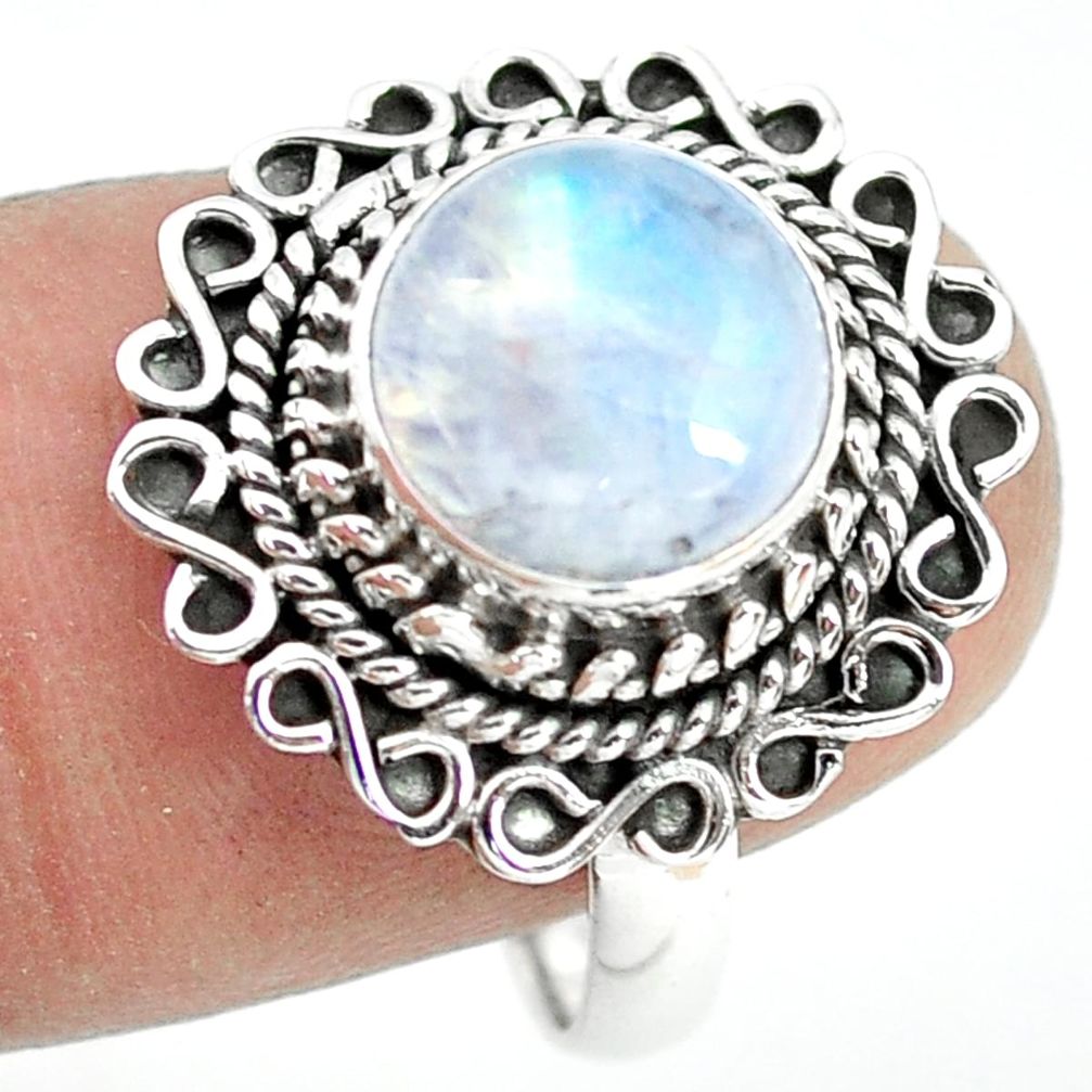 4.69cts natural rainbow moonstone 925 silver solitaire ring size 8.5 p72246