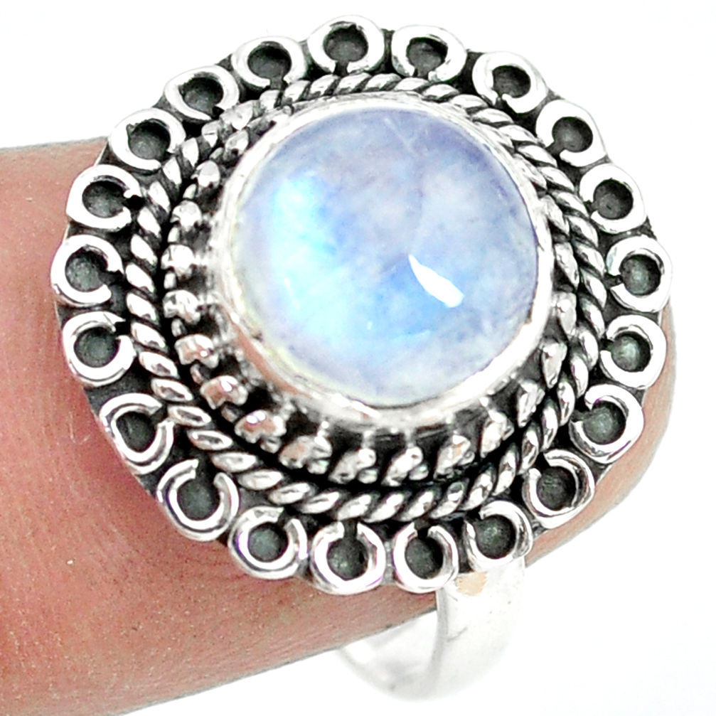 4.69cts natural rainbow moonstone 925 silver solitaire ring size 8 p72251