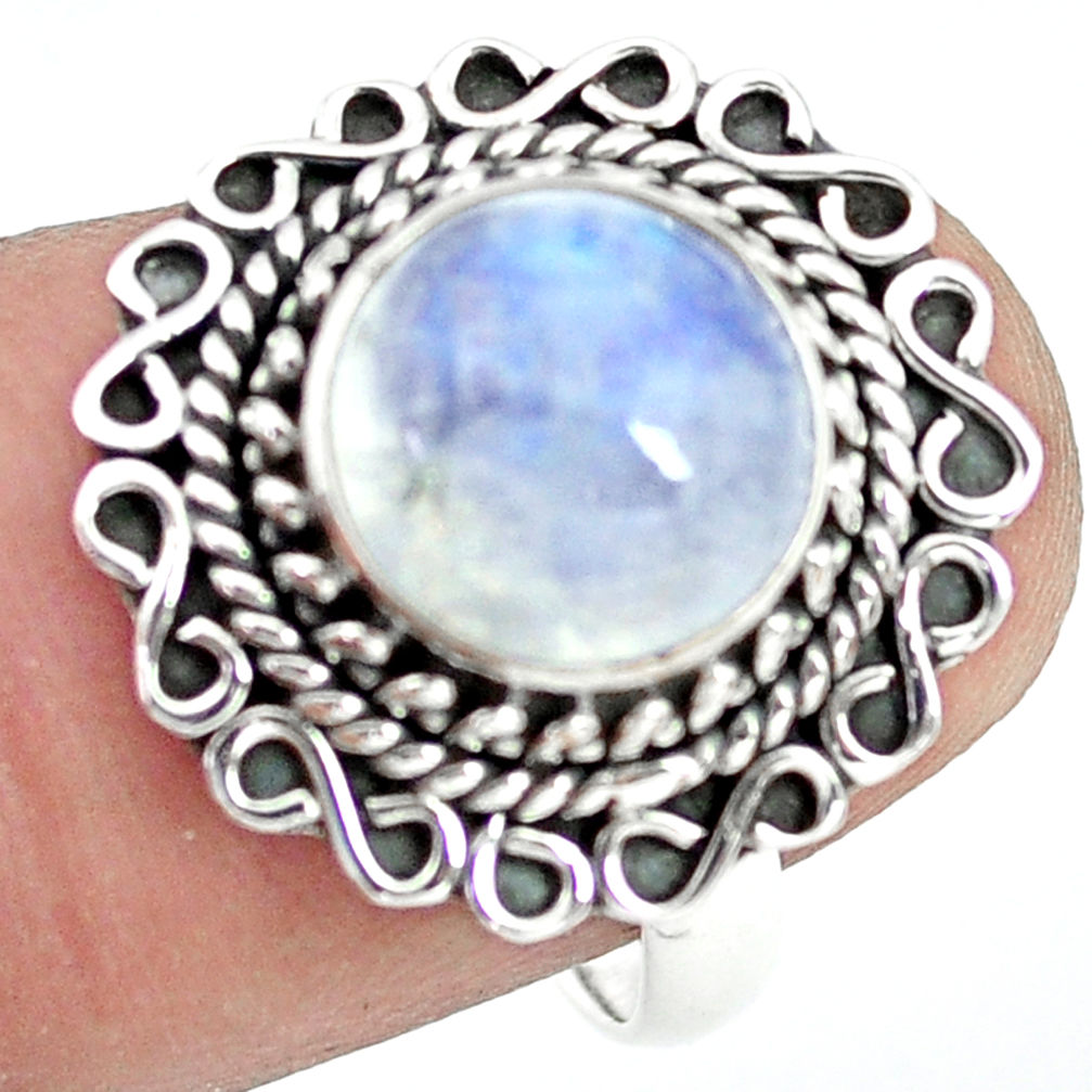 4.69cts natural rainbow moonstone 925 silver solitaire ring size 7.5 p72252