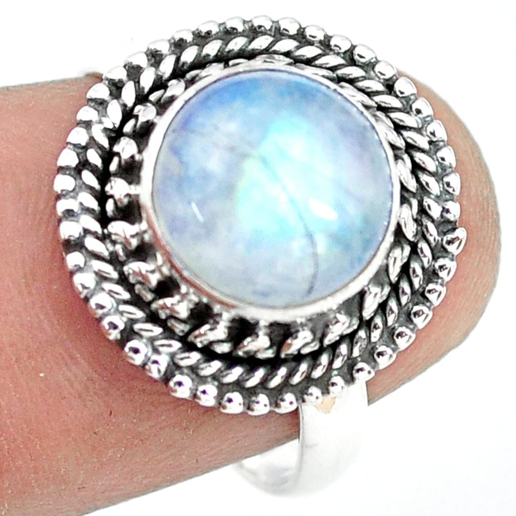 4.43cts natural rainbow moonstone 925 silver solitaire ring size 7.5 p72258