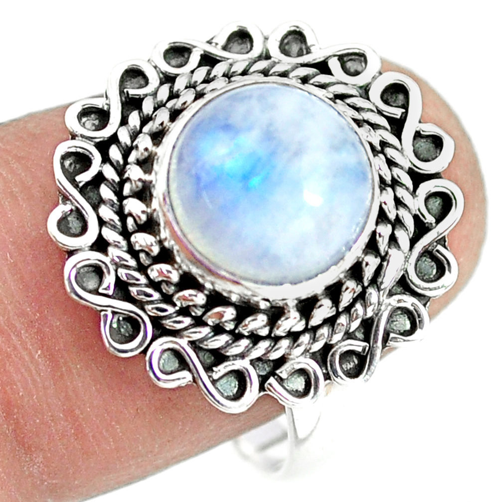 4.93cts natural rainbow moonstone 925 silver solitaire ring size 8 p72267