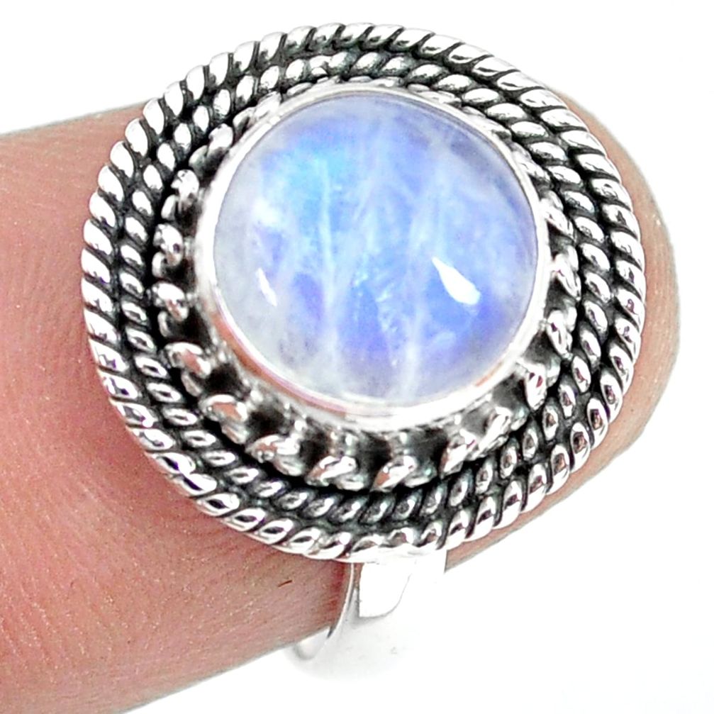 4.43cts natural rainbow moonstone 925 silver solitaire ring size 6.5 p72270