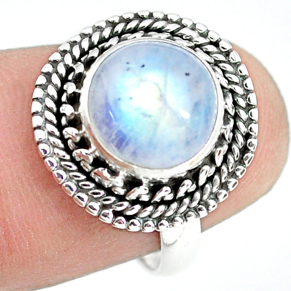 4.42cts natural rainbow moonstone 925 silver solitaire ring size 6.5 p72274