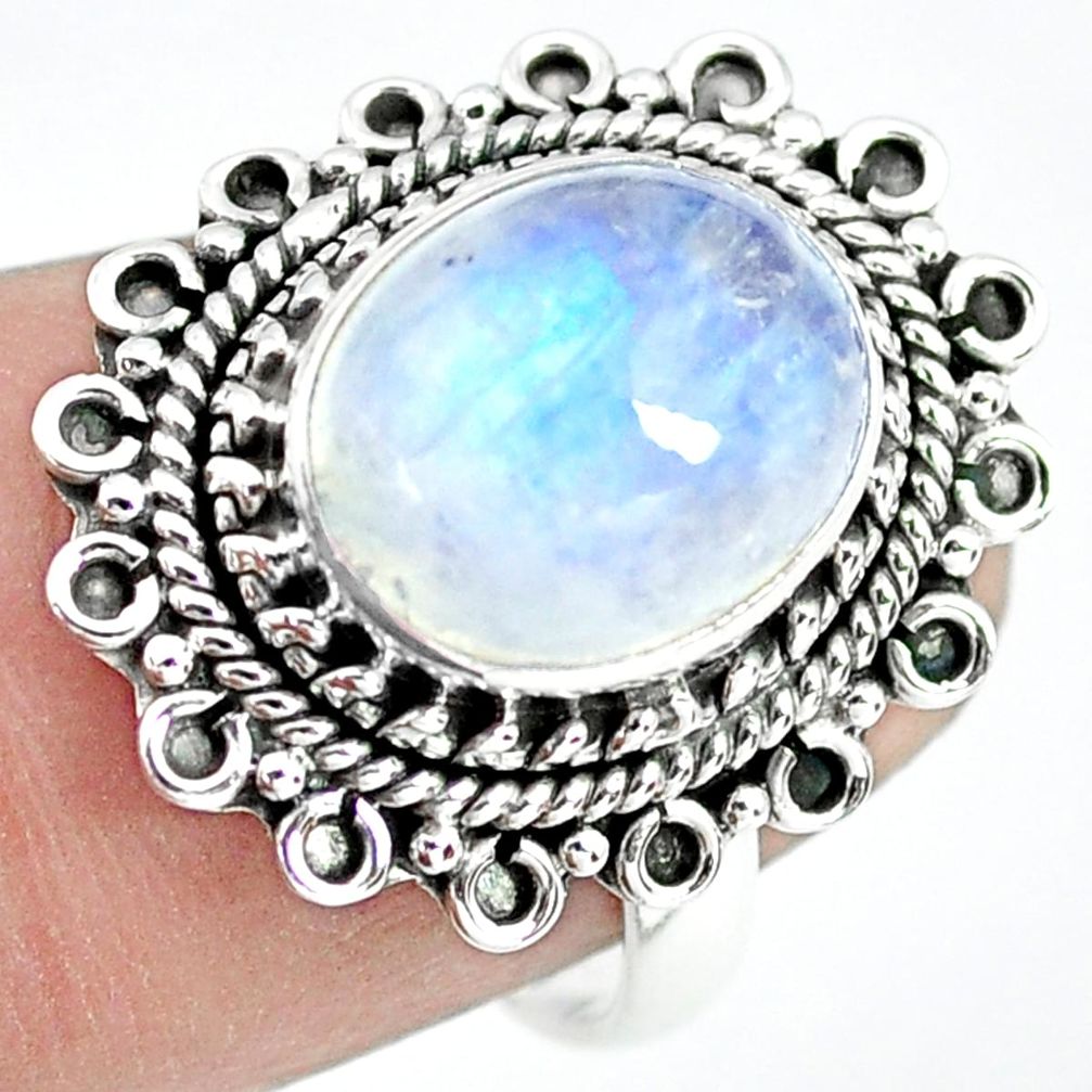 5.13cts natural rainbow moonstone 925 silver solitaire ring size 7 p72285