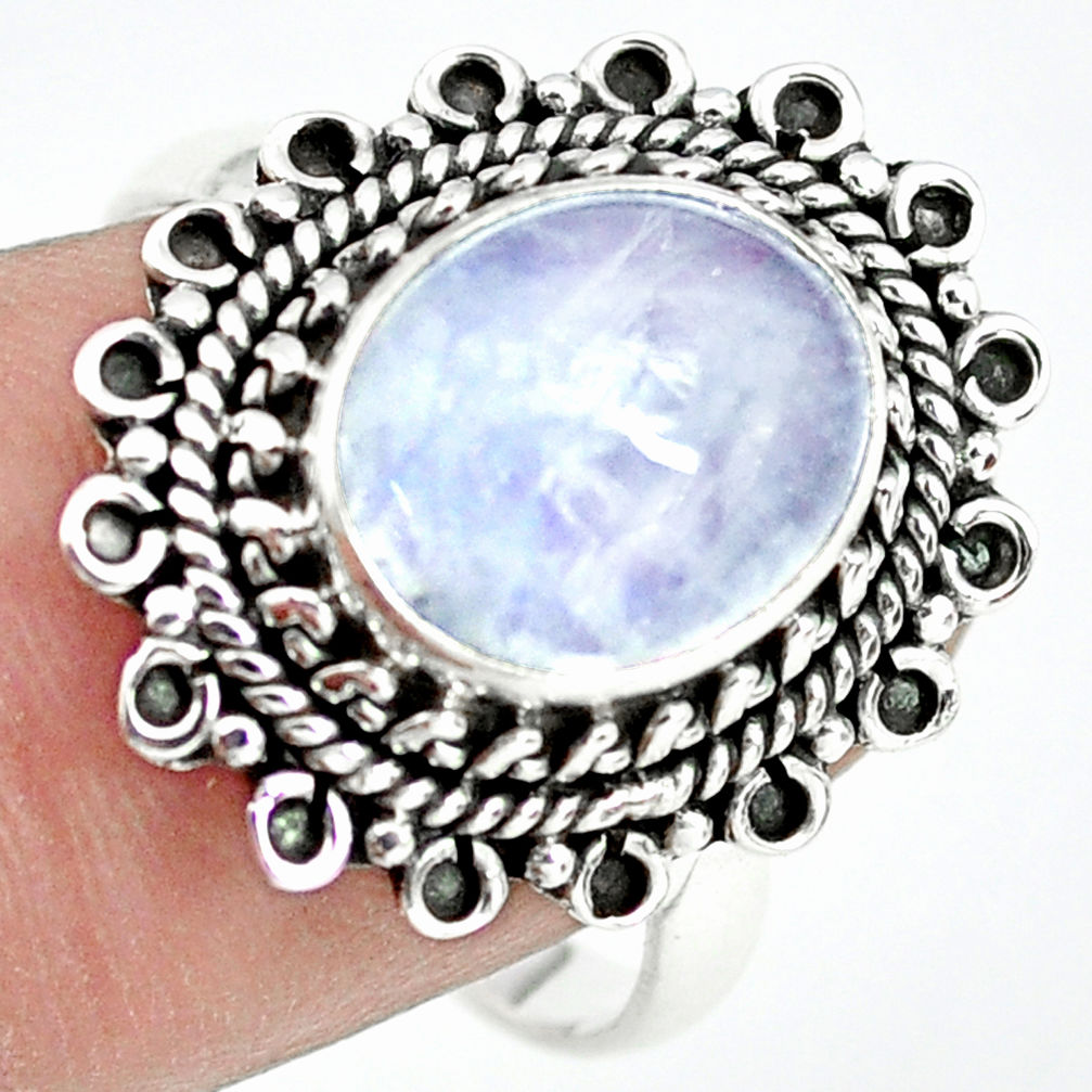 5.38cts natural rainbow moonstone 925 silver solitaire ring size 8.5 p72286