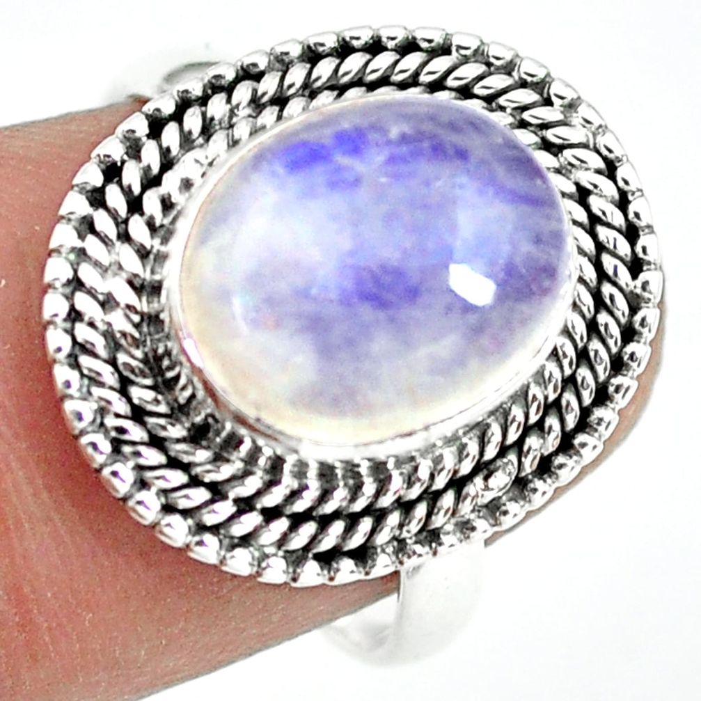5.36cts natural rainbow moonstone 925 silver solitaire ring size 7 p72298