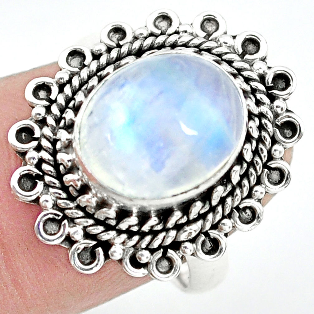 5.16cts natural rainbow moonstone 925 silver solitaire ring size 7 p72303