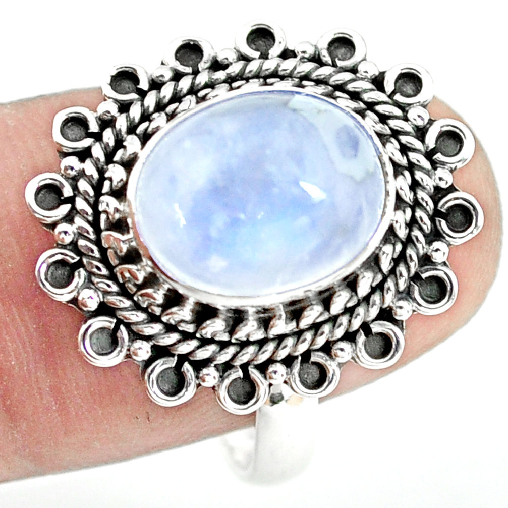 5.13cts natural rainbow moonstone 925 silver solitaire ring size 8.5 p72316