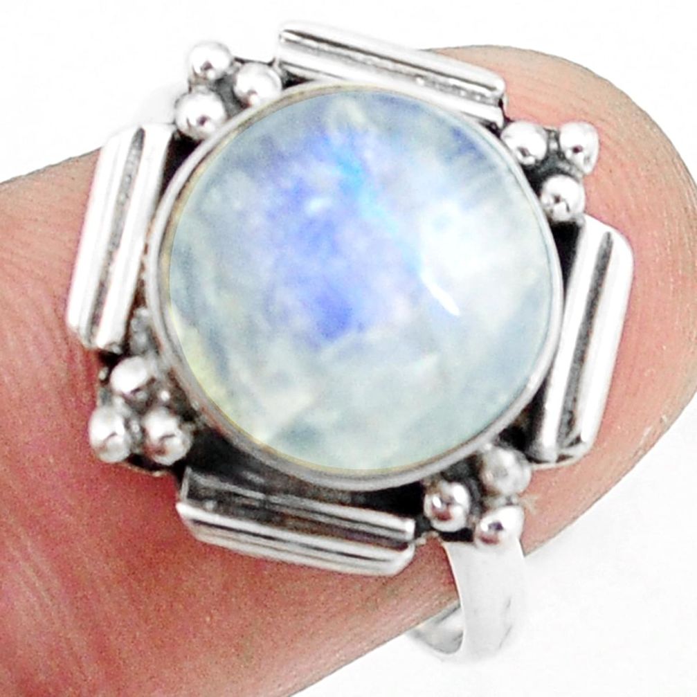 5.54cts natural rainbow moonstone 925 silver solitaire ring size 7.5 p74214