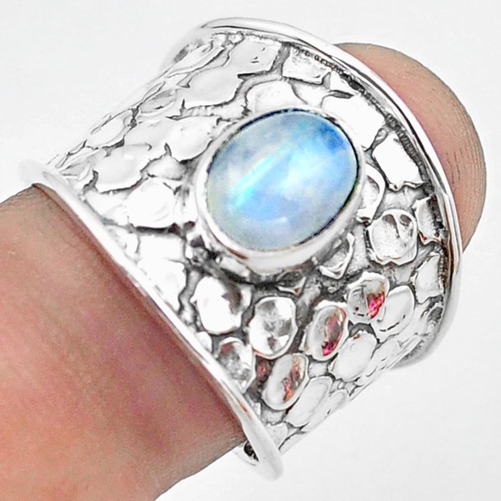 3.29cts natural rainbow moonstone 925 silver solitaire ring size 8 p74857
