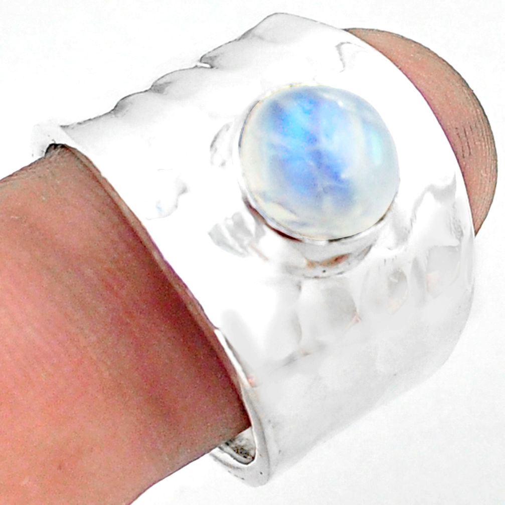 3.41cts natural rainbow moonstone 925 silver solitaire ring size 8.5 p74860