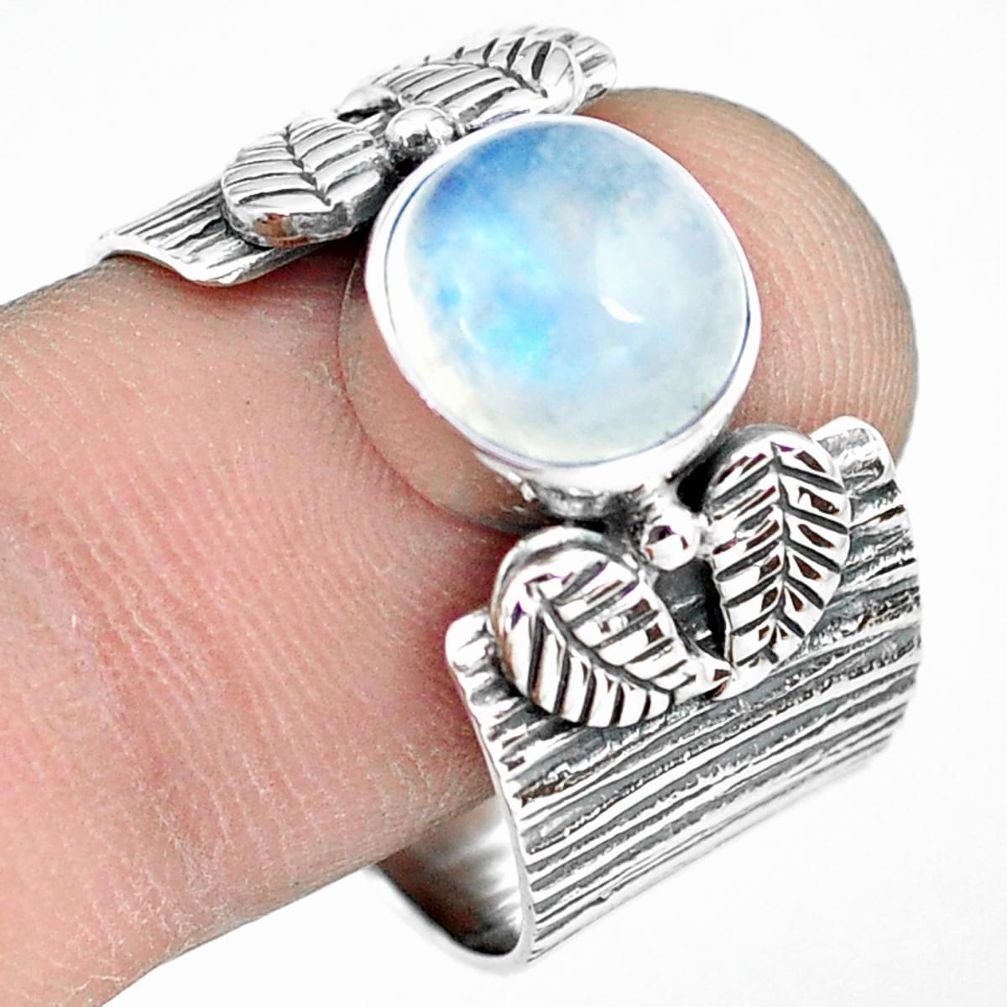 5.08cts natural rainbow moonstone 925 silver solitaire ring size 9.5 p77177