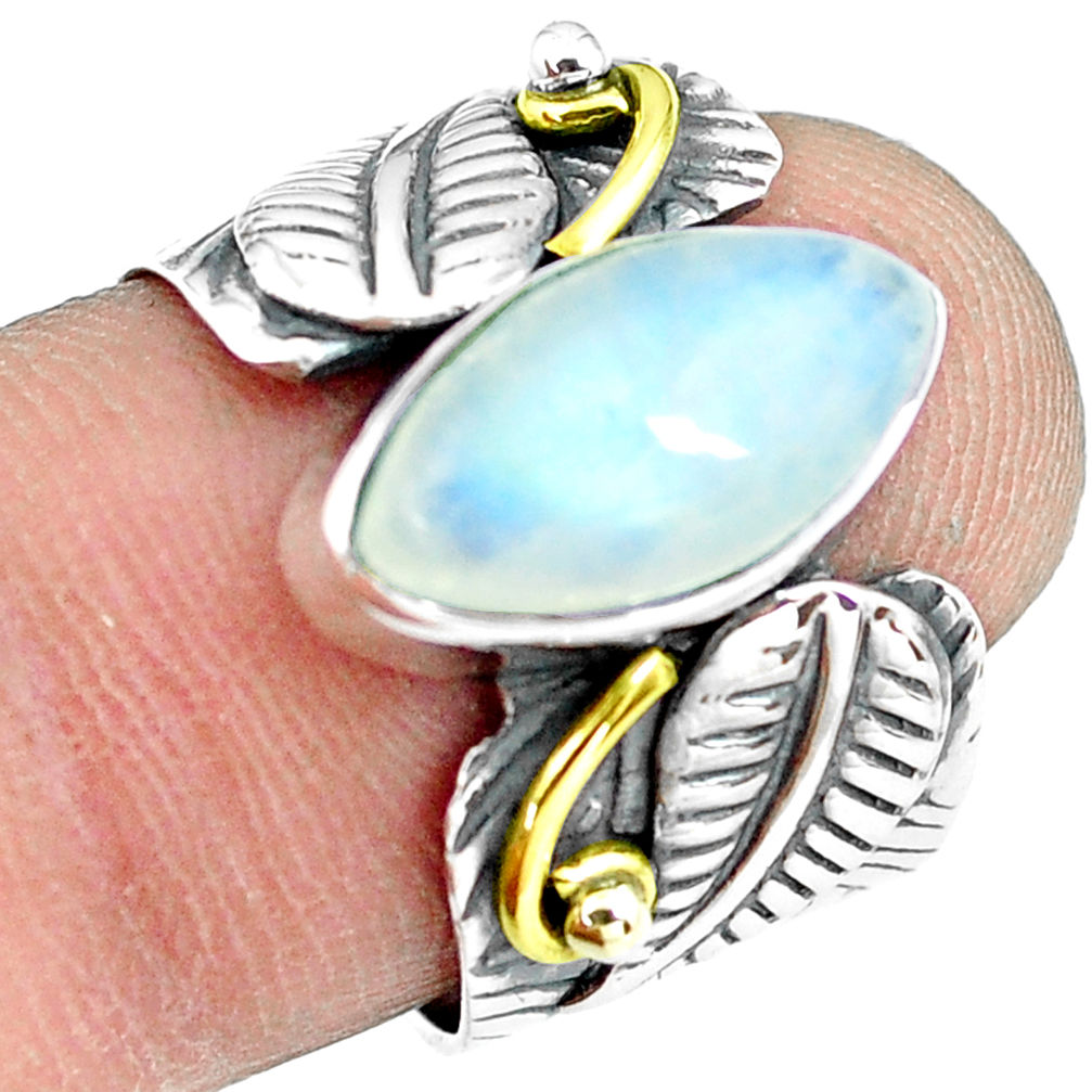 6.54cts natural rainbow moonstone 925 silver solitaire ring size 7 p77200