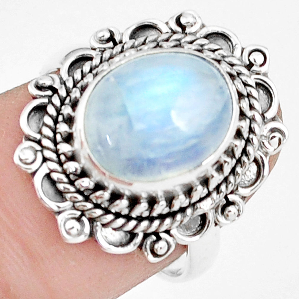 5.38cts natural rainbow moonstone 925 silver solitaire ring size 7 p78841