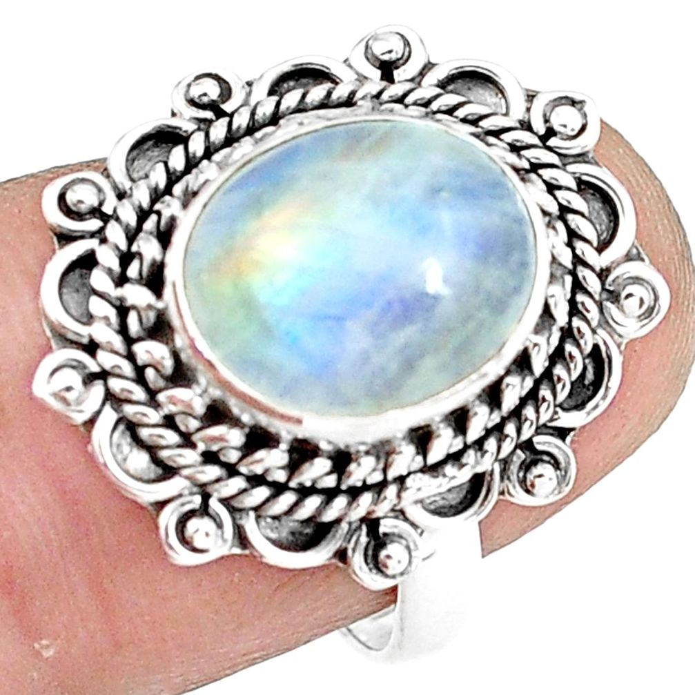 4.93cts natural rainbow moonstone 925 silver solitaire ring size 7 p78858