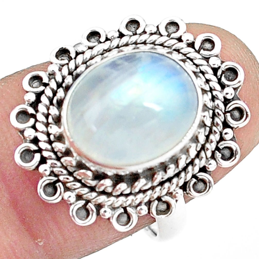 5.38cts natural rainbow moonstone 925 silver solitaire ring size 7.5 p78859