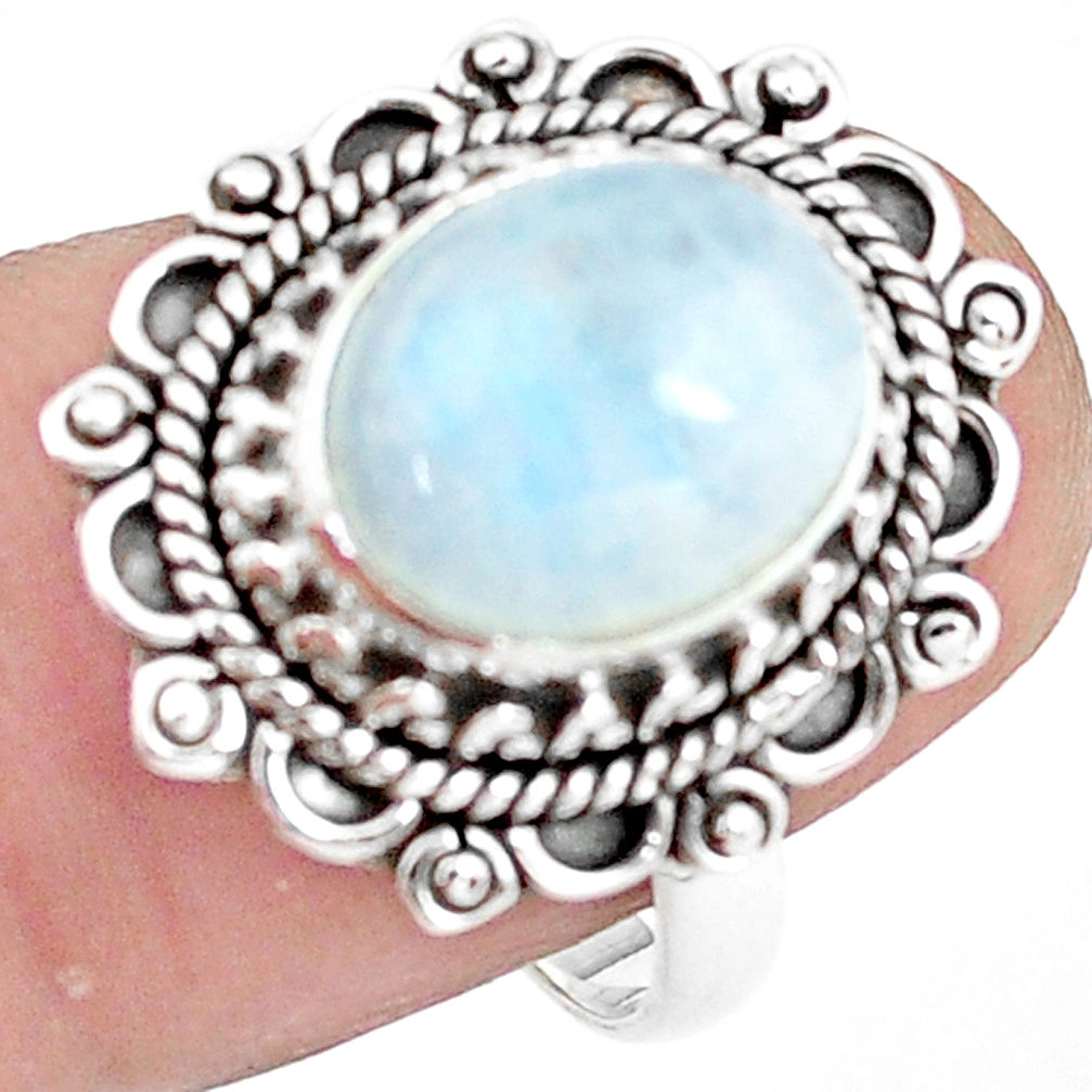 5.16cts natural rainbow moonstone 925 silver solitaire ring size 7 p78874