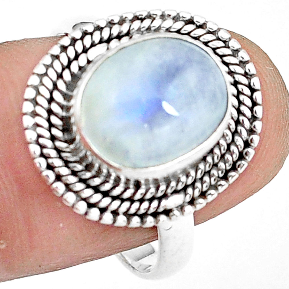 4.93cts natural rainbow moonstone 925 silver solitaire ring size 8.5 p78877
