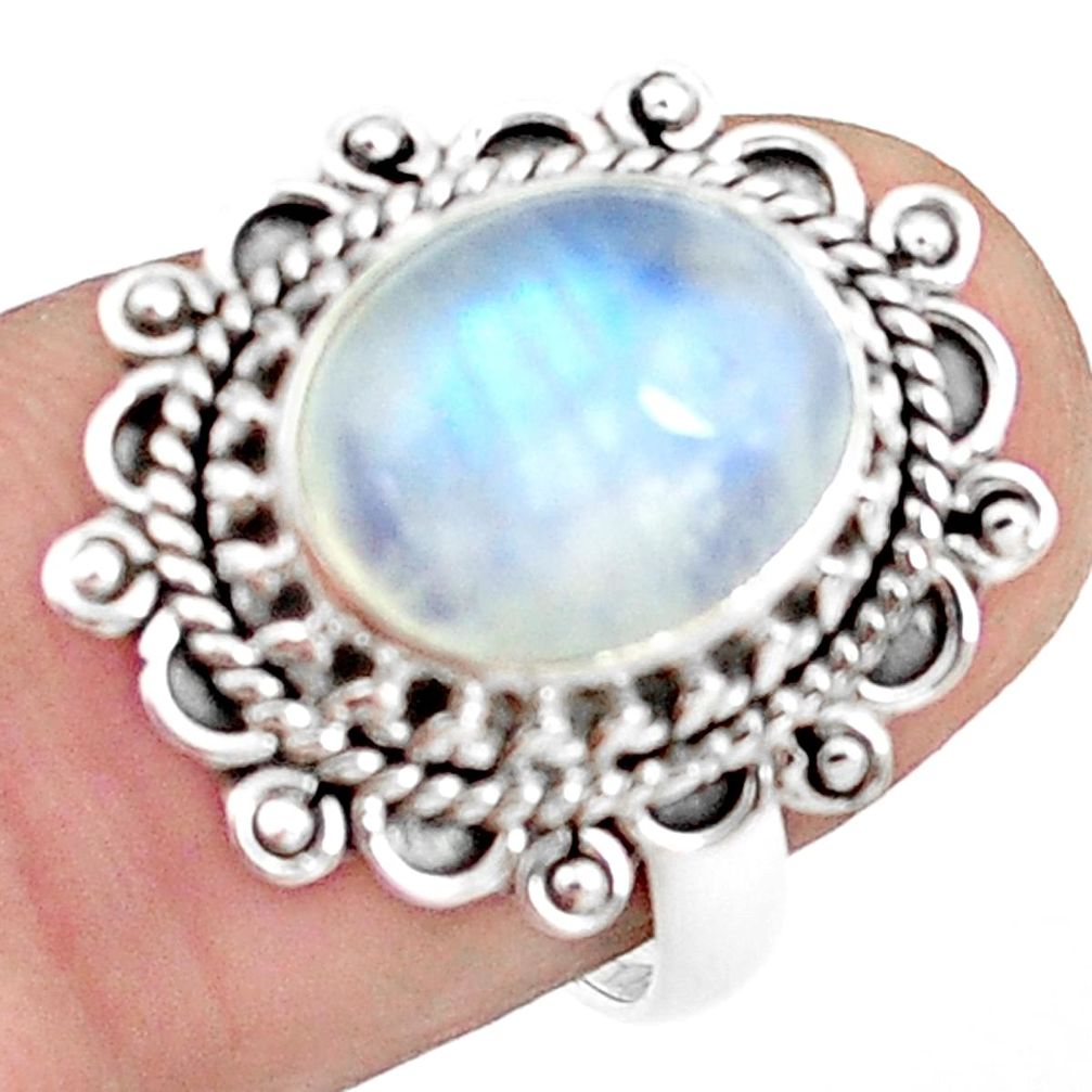 4.80cts natural rainbow moonstone 925 silver solitaire ring size 7 p78881