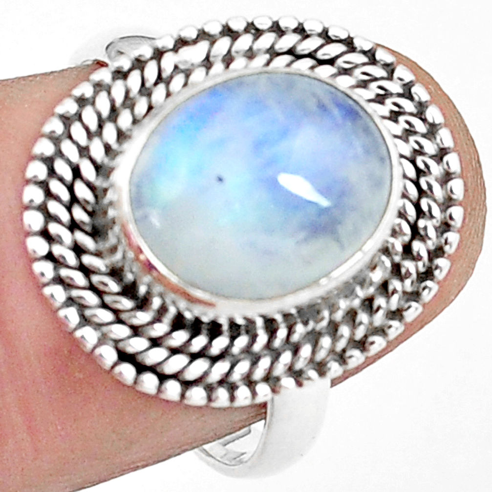 5.11cts natural rainbow moonstone 925 silver solitaire ring size 7 p78883