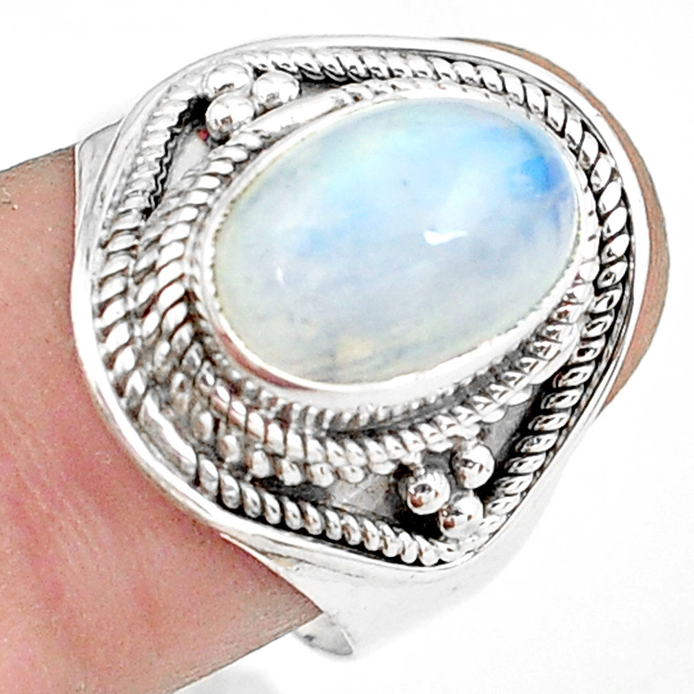 4.21cts natural rainbow moonstone 925 silver solitaire ring size 8.5 p78917