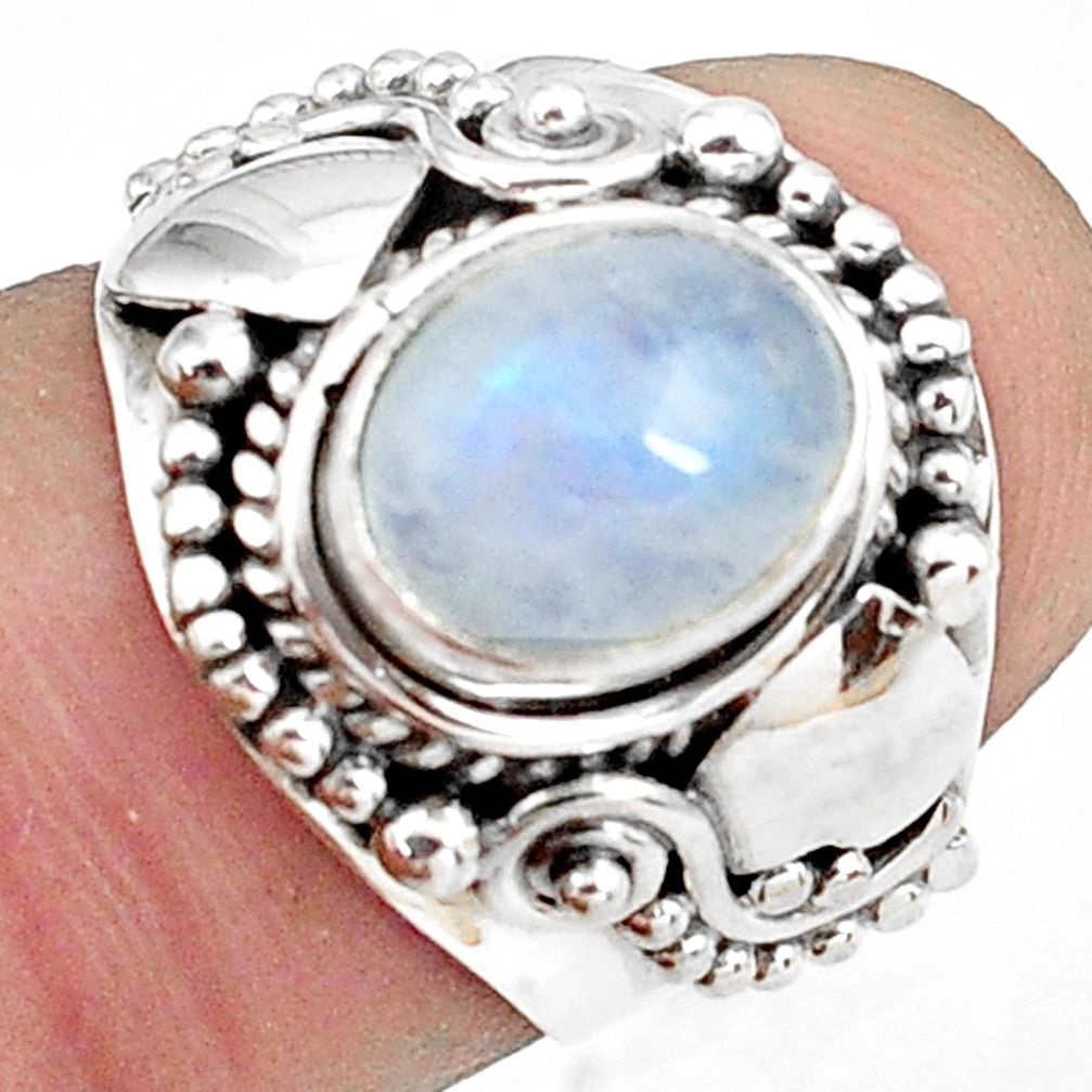 3.16cts natural rainbow moonstone 925 silver solitaire ring size 6 p79159