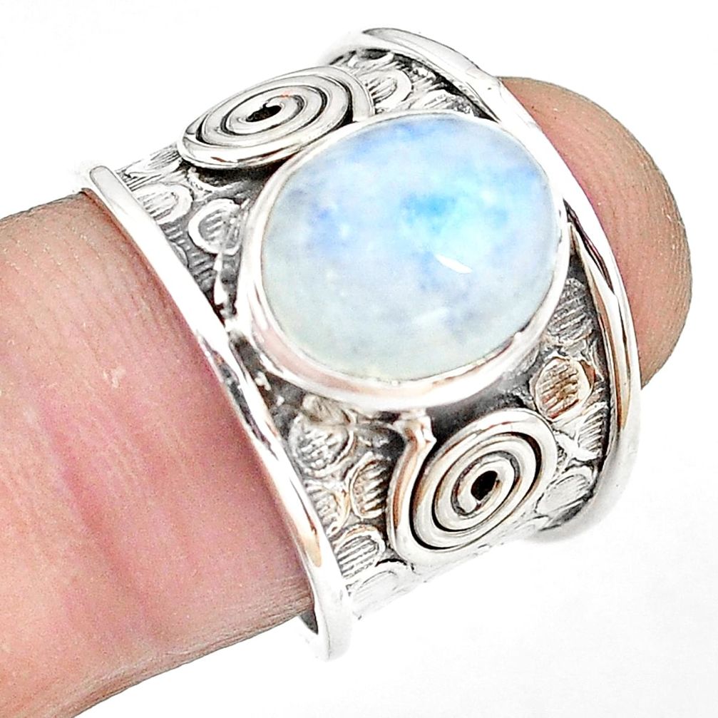5.08cts natural rainbow moonstone 925 silver solitaire ring size 7 p81159