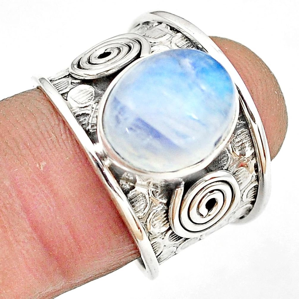 5.31cts natural rainbow moonstone 925 silver solitaire ring size 7 p81160