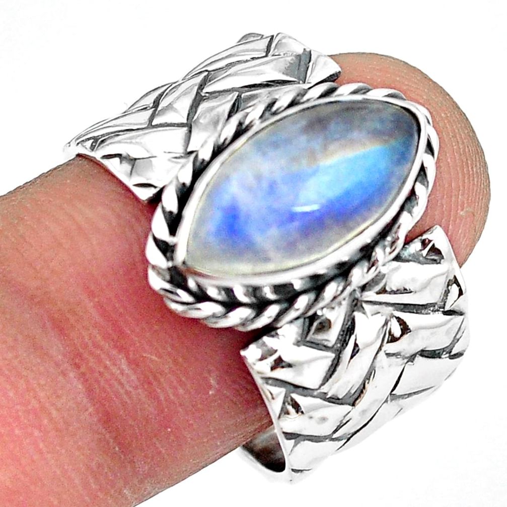 6.31cts natural rainbow moonstone 925 silver solitaire ring size 8.5 p87975