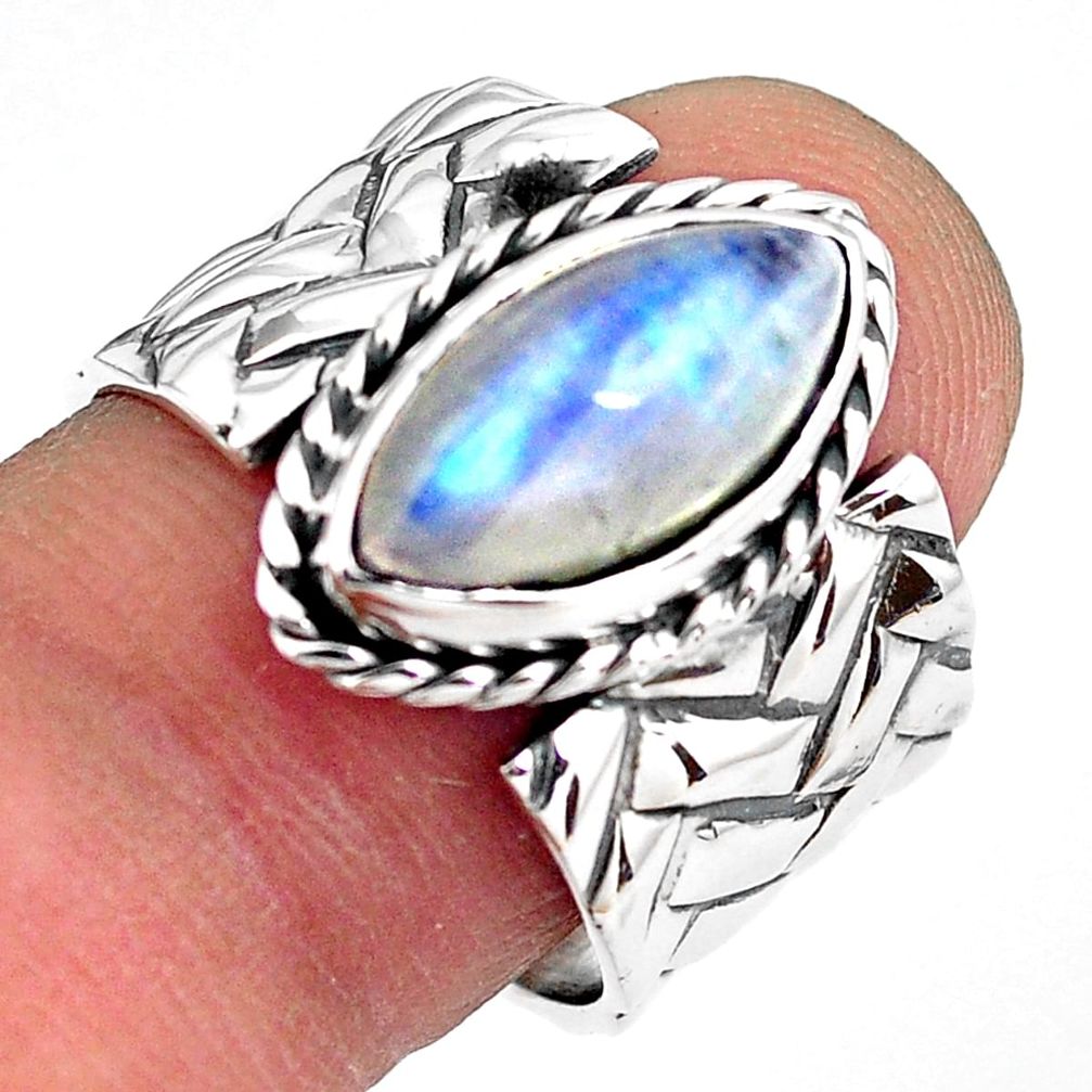 6.15cts natural rainbow moonstone 925 silver solitaire ring size 8 p87976