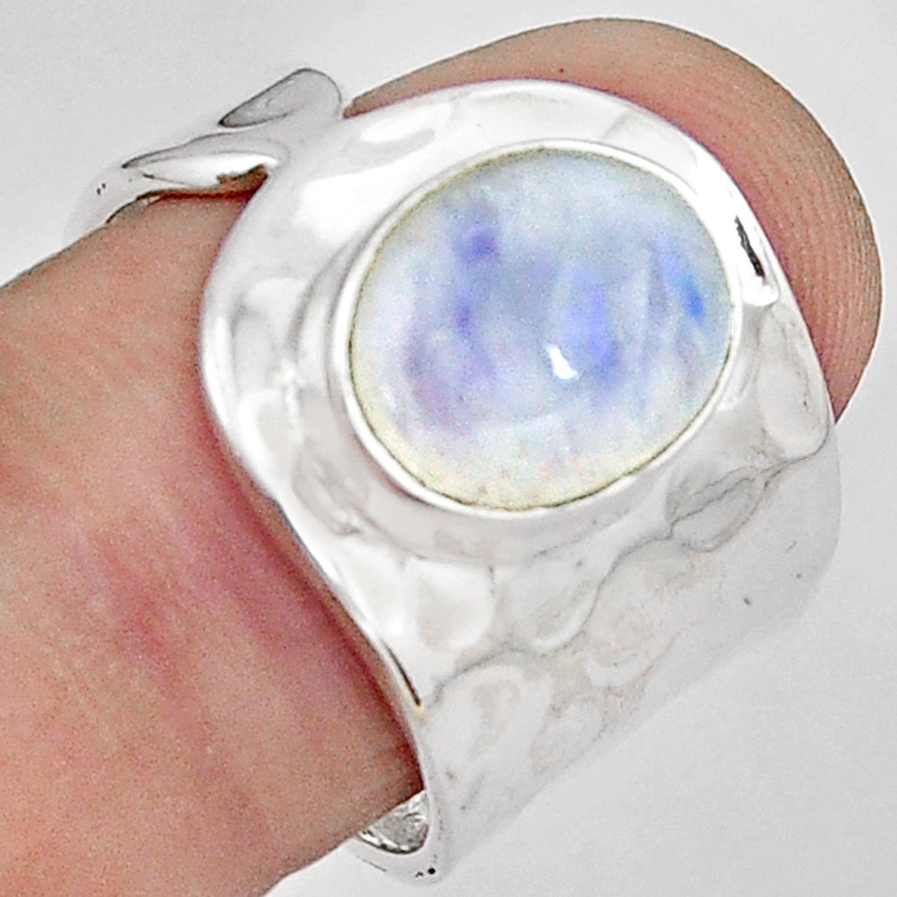 5.13cts natural rainbow moonstone 925 silver solitaire ring size 7.5 p89421