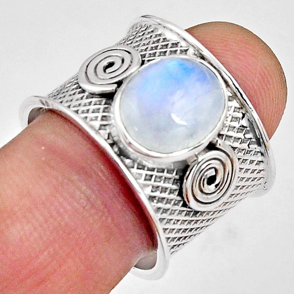 5.35cts natural rainbow moonstone 925 silver solitaire ring size 8.5 p89435