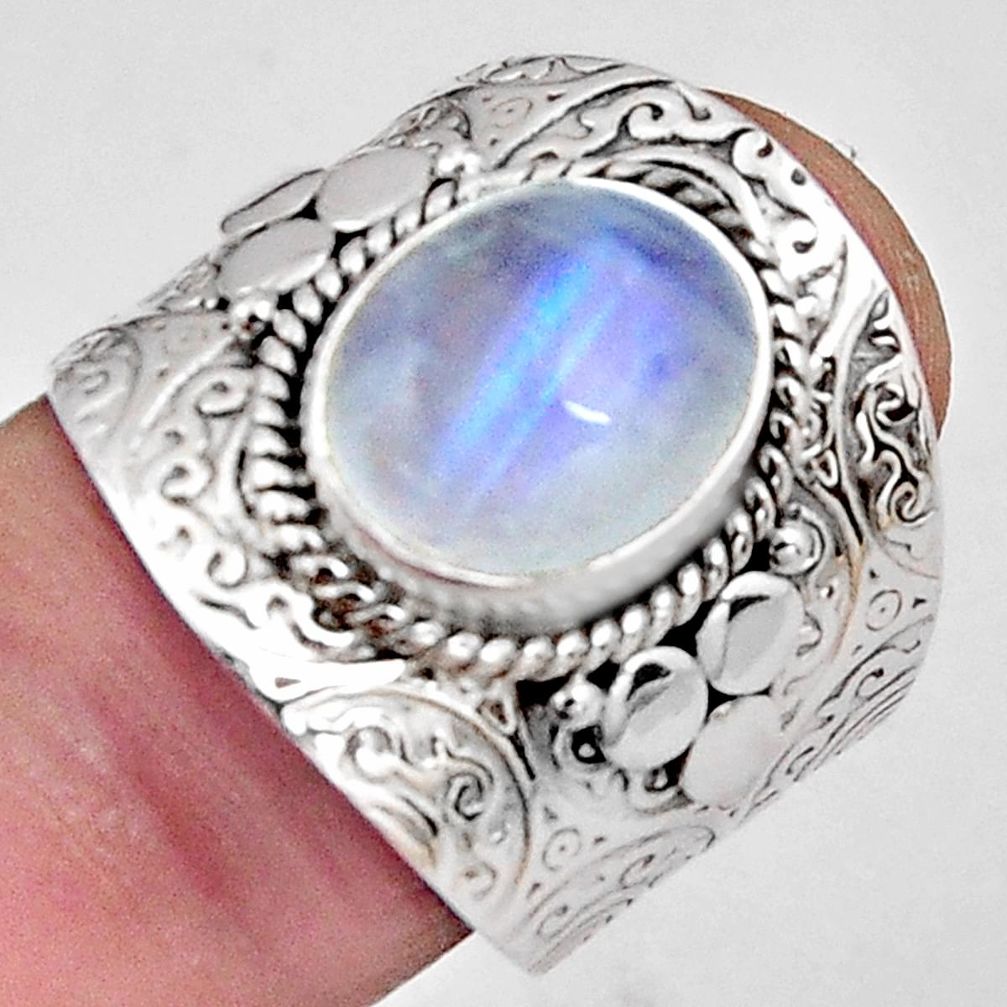 5.18cts natural rainbow moonstone 925 silver solitaire ring size 7.5 p89442